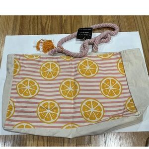 Mabelle Tote Oranges With Pink Stripes Straps. Preowned With Tags new condition